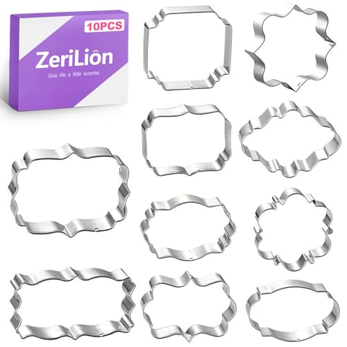 Zerilion 10 Pcs Plaque Frame Cookie Cutters Set Stainless Steel Geometric Shape Cutters For Sugar Cookies Fondant Biscuit Baking