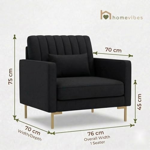 Image of 1 Seater Velum Fabric Sofa Set for Living Room, Modern Design with High Density Foam, Solid Wood Frame, Ergonomic Comfortable Seating for Home & Office (Dark Grey, 1 Seater) | Soft foam comfort, Strong wood frame