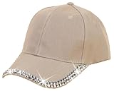 Rhinestone Baseball Cap Bling Stylish Baseball Caps for Women Adjustable Simple Hat Casual Travel Sun Hats 2025 Khaki