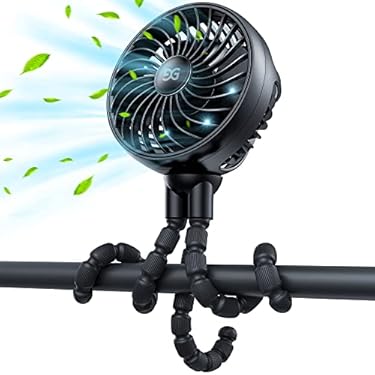 AMAZON - GUSGU Stroller Fan with Flexible Tripod Clip on, Mini Portable Fan USB Rechargeable Battery Operated, Small Personal Handheld Fan Cooling for Bed, Car Seat, Travel, Camping