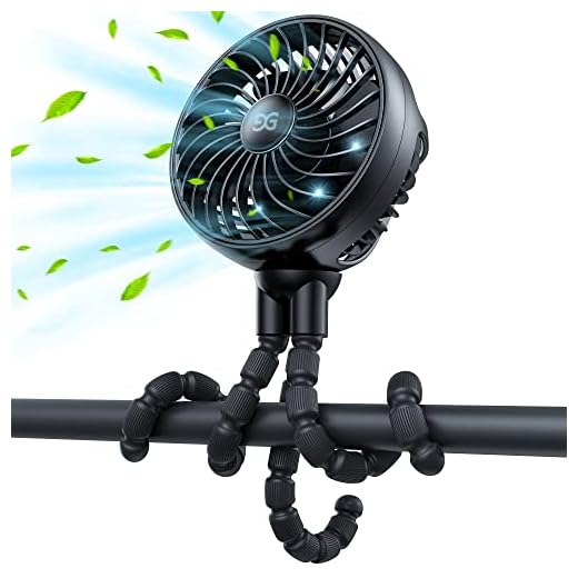 GUSGU Stroller Fan with Flexible Tripod Clip on for Baby, Mini Portable Handheld Fan USB Rechargeable Battery Operated, Small Personal Fan Cooling for Bed, Car Seat, Golf Cart, Travel (Black)