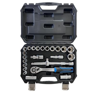 Image of Hogert Technik Germany 24 psc Socket Set 1 /2 Inch sq Drive for Heavy Duty Professional Use