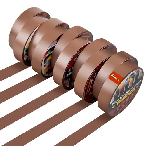 Image of RED WOLF 10 Pack Brown Electrical Tape 3 /4 Inch x 66 Ft Industrial Grade UL /CSA Listed 7 Mil Thick Flame Retardant High Temp Waterproof Electrical PVC Tape Electric Super Vinyl Rated 600V