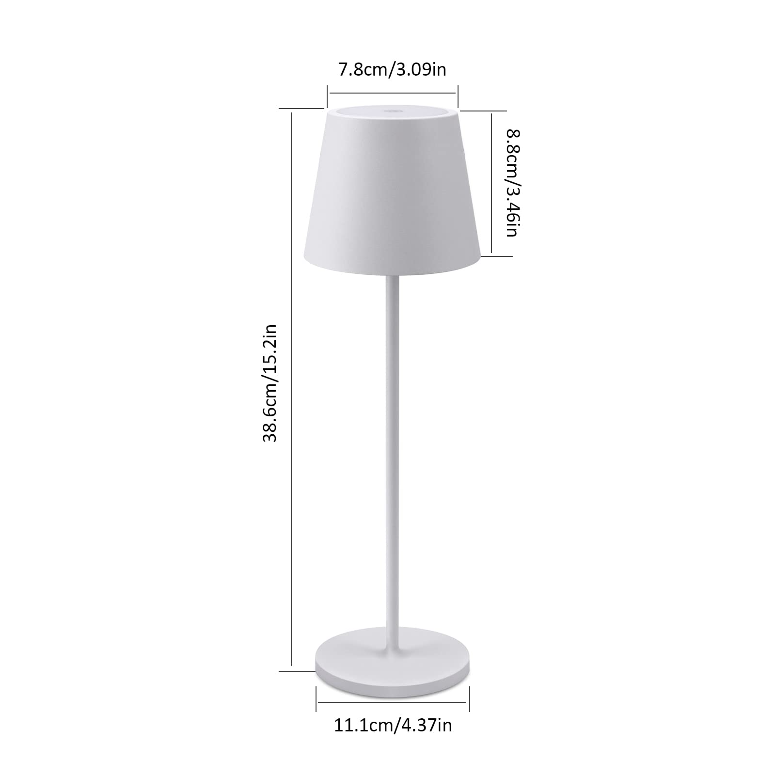 K-Bright 2 pezzi Lampada LED Dimmerabile da tavolo in alluminio, H38cm，Ricaricabile Colore luce calda Per interni/esterni Lampada da tavolo con base di ricarica a contatto (bianco)