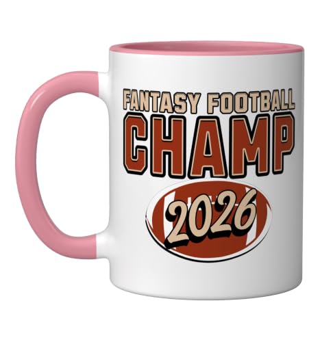 Fantasy Football Champion 2026 Winner Ceramic Mug, Pink/White