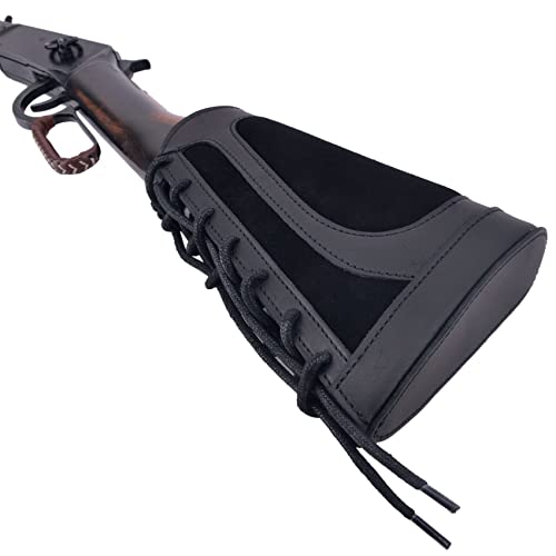 Leather Buttstock Cheek Rest with Rifle Shell Holder for .357 .308 .30-30 .30-06 .45-70 12GA 16GA 20GA .22LR (Black(No Shell Slots), Left Handed)