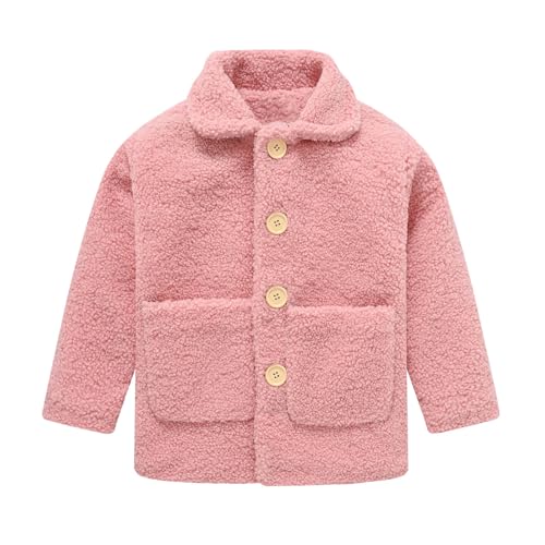 Girls Sherpa Jacket Fuzzy Fleece Warm Winter Coats Kids Lapel Button Down Sweater Outwear with Pockets 2-9 Years2