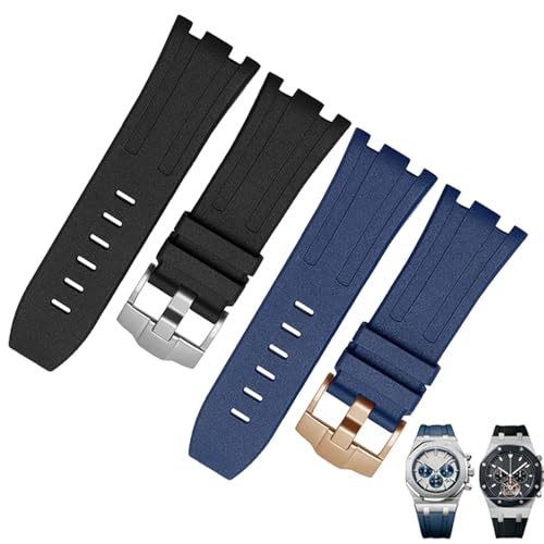 Bracelet montre caoutchouc pour Audemars Piguet 15703 bleu boucle argent 28mm - 3