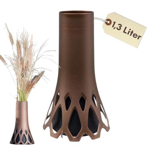 Grabvase mit Sockel Friedhofvase Grab Vase Friedhof Wetterfest Grabschmuck Vase für Grab Grabdekoration Grabvase Kunststoff Frostsicher Blumenvase Bronze 1,3 L