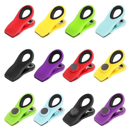 Consejos para Comprar Pinzas de cocina los 5 mejores. 46 Clips para Bolsas de Alimentos, 12 PCS Pinzas para Cerrar Bolsas de Comida (7.1cm) con Imán para Refrigerador, Broches Reutilizables para Bolsas Magnéticos de Multicolor, Ideal...