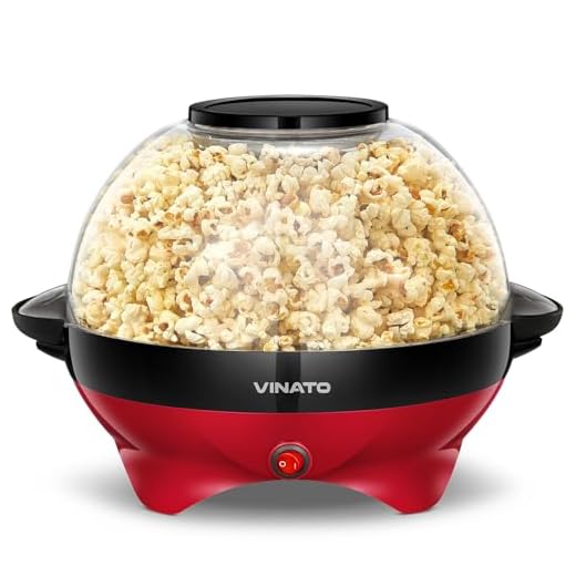 VINATO Popcornmaschine, Popcorn Maschine mit Zucker, Öl, Butter, 5L Popcornmaschine Groß für Zuhause, mit Antihaftbeschichtung und Abnehmbarer Heizfläche, Leise und Schnelle Popcorn Maschine
