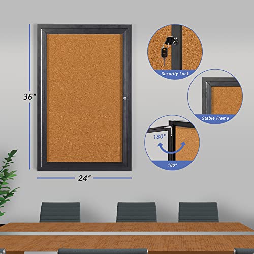 Outdoor Bulletin Board Kbw Weatherproof Enclosed Cork Bulletin Board With Glass Lockable Door, Black Aluminum Framed Wall-Mounted Display Case Corkboards For Office School (36 X 24 Inch) #TOP1