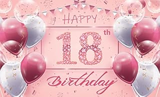 Pink 18 Birthday Party Backdrop Banner Decoration Extra Large Fabric Glitter Diamonds Happy 18th Banner Photo Booth Backdrop Background for Princess Girl Party Supplies and Decorations 185*110CM