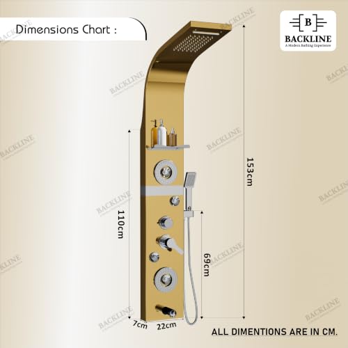 Image of Backline shower panel | 7 In 1 Shower System 304 Grade Stainless Steel | Shower With Storage Shelf, LED Rainfall Shower,Hot & Cold Adjustable,Massage Spray,Hand Shower & Water Spout