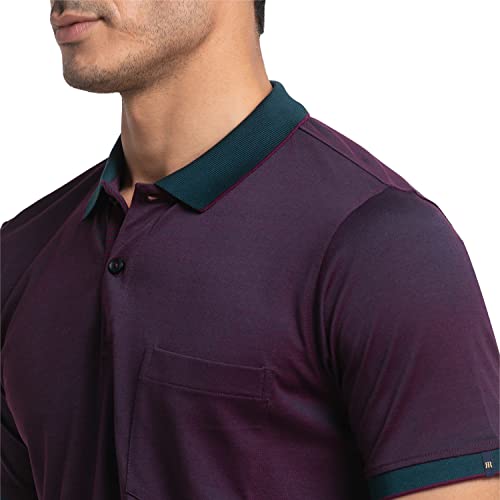 Image of Raymond Men's Pure Cotton Jacquard Pattern Contemporary Fit Polo Collar Polo Neck Half Sleeve Casual T-Shirt