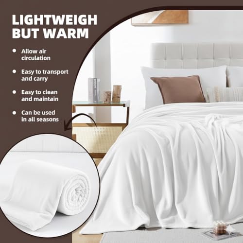 Image of Harleen Blankets, 250 GSM Super Soft Flannel Cozy Blankets for Single Bed, Washable Lightweight Blanket for Couch Sofa Bed Office, Warm Plush Blankets for All Season (60 inchx90 inch) (White, Single)