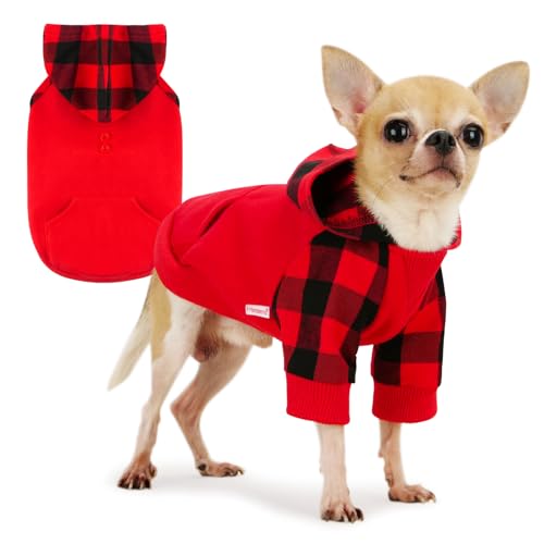 𝐍𝐄𝐖 𝐀𝐑𝐑𝐈𝐕𝐀𝐋 Frienperro Dog Clothes for Small Dogs Girl Boy, 100% Cotton Buffalo Plaid Dog Hoodie, French Bulldog Clothes Frenchie Clothes Pet Winter Sweater Sweatshirt, Puppy Clothing Coat