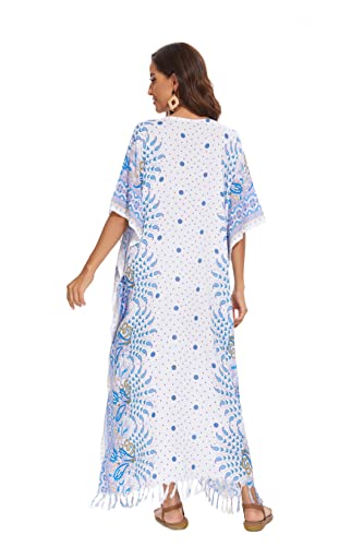 Image of Beautybatik Boho Flora Printed Women Plus Size Kaftan Kimono Loungewear Maxi Long Dress Size XL to 4X