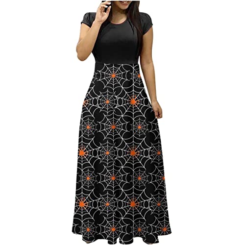 Wollkleid Damen Sexy Boho-Herz-Kürbis-Halloween-Druck-langes Kleid für Damen, schmale Passform, figurbetonte Kleider, Herbst-Streetwear-Splice-Kleid