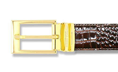 Croc Embossed DARK BROWN Men's Bonded Leather Belt Gold-Tone Buckle2