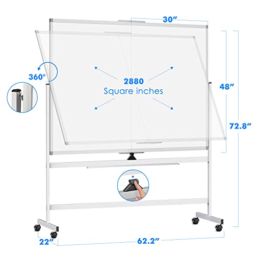 Image of Maxtek Rolling Whiteboard 60 x 48 in, Large Double-Sided Magnetic Standing