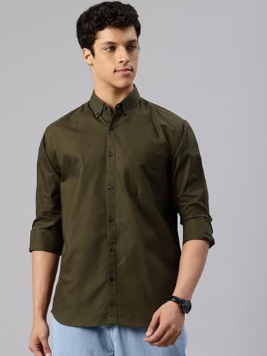Image of Majestic Man Men's Solid Pure Cotton Casual Shirt - Slim Fit | Full Sleeves | Soft & Breathable Fabric