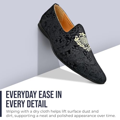 Image of San Frissco Men's Formal Loafers with Velvet Embroidered Design Trending Shoes /Moccasins Jutti for Festive, Wedding, Party Slip-On Loafers /Stylish Lightweight and Comfortable Mojaris