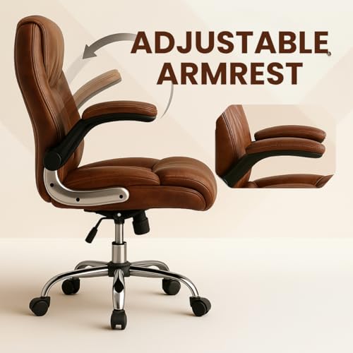Image of Lakdi The Furniture Co High-Back Directior Office Chair and Executive Chair, Ergonomic Leatherette Desk Chair|Adjustable Arm Rest for 5-Year Warranty & Free Assembly-111012161 TanBrown
