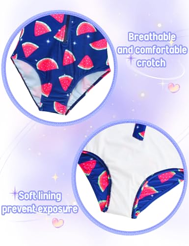 Image of Girls Long Sleeve Swimsuit Zipper Rash Guard Bathing Suit Swimwear with UPF 50+ Sun Protection for Toddler Kids