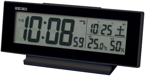 セイコークロック(Seiko Clock) 目覚まし時計 常時点灯 電波 デジタル カレンダー 温度 湿度 表示 夜でも見える 黒・一部黒 82×206×51mm SQ324K