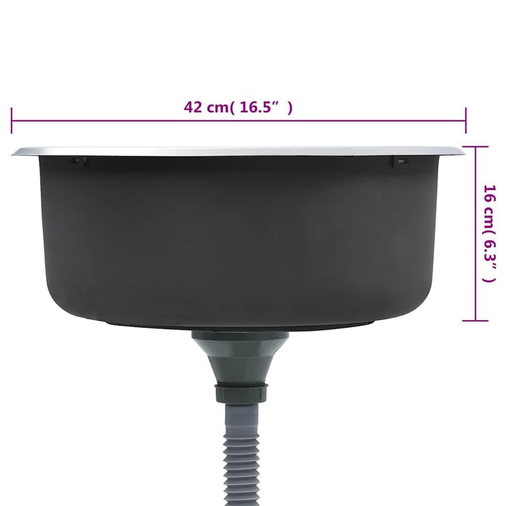 Lavello da incasso in acciaio inox, rotondo, diametro 42 cm, lavello da cucina con colino e sifone, superficie spazzolata, per cucina e bar