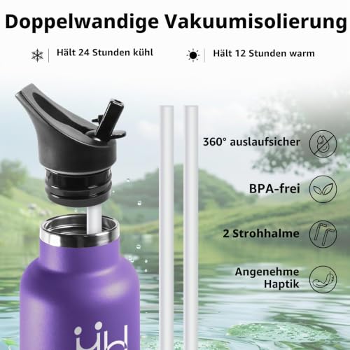 HoneyHolly Thermosflasche, 500ML BPA-Frei, Trinkflasche Edelstahl, Auslaufsichere Isolierflasche Doppelwandig, Wasserflasche Edelstahl… – Ansicht 4
