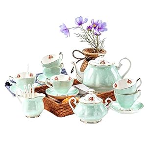 Tea Sets for Adults with Teapot and Milk Jug for Afternoon Tea Porcelain Tea Cups and Saucers British Royal Bone China Coffee Cups 15 Pieces