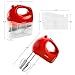 OVENTE 5-Speed Electric Hand Mixer with Stainless Steel Mixing Whisk, Snap-On Storage Case, Portable & Lightweight 150W Motor, Compact Handheld Mixer for Baking, Blending or Cooking, Red HM151R