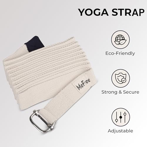 Image of MeFree Yoga Strap 9ft for Stretching & Flexibility - Premium Cotton Yoga Belt with Adjustable D-Ring | Ideal for Pilates, Physical Therapy, & Home Workout