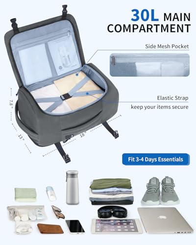 Image of ECOHUB 30L Travel Backpack, Flight Approved Bag for Men & Women, Fits 17.3 inch Laptop, Weekend Daypack for Work, College & Trips, Grey