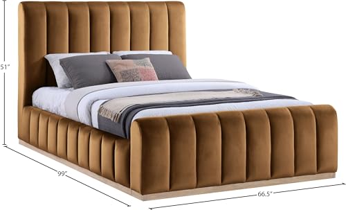 Image of Meridian Furniture AmaraSaddle-Q Collection Modern | Contemporary Queen Bed, Ultra Luxe Saddle 460 GSM Velvet, Natural Finish, Solid Wood Base and Inner Frame, 66.5 inch W x 99 inch D x 51 inch H, Saddle, Queen