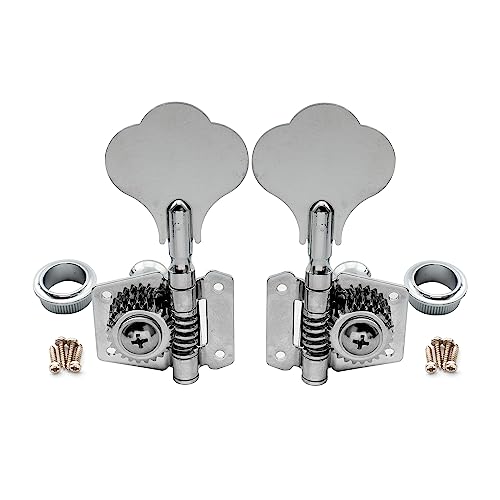 Image of Musiclily Basic 2R2L 24:1 Ratio Open Gear Machine Heads Tuners Tuning Pegs Keys with Clover Button for Ibanez Style Electric Bass, Chrome