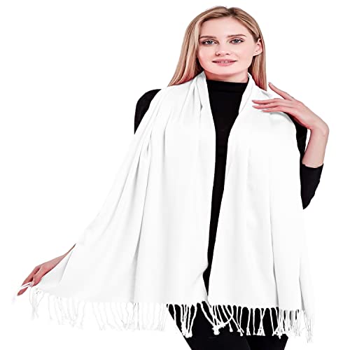 Cj Apparel White Solid Color Design Shawl Scarf Wrap Stole Throw Head Wrap Tassels Face Cover Hand Made In Nepal Pashmina New #TOP4