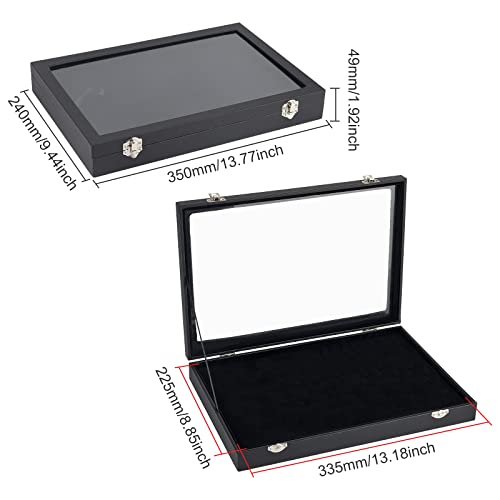 OLYCRAFT Pin Display Cases 13.8x9.4x2 Inch Badge Storage Showcase Display Boxes Brooch Display Case with Clear Window for Hard Rock Badges Medals Collectible - Black - Thumbnail 2