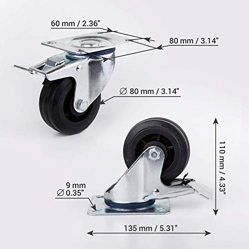 Confezione da 4 pezzi - Ruote girevoli in gomma