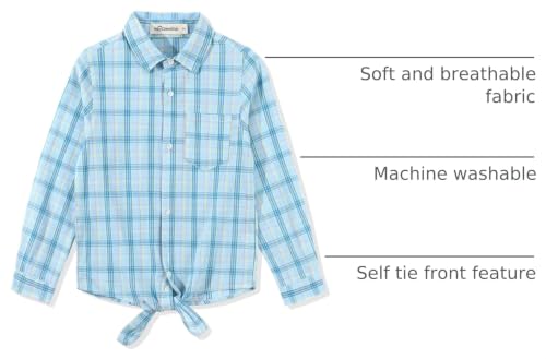 Image of Noomelfish Girls Long Sleeve Button Down Shirt Tie Front Western Tops Cowgirl Outfit (5-14 Years)