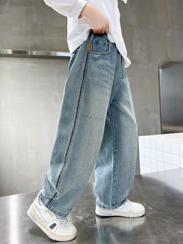 Boys Straight Leg Baggy Jeans Kids Boys Elastic Waist Casual Loose Pull On Denim Pants with Pockets 5-14 Years4