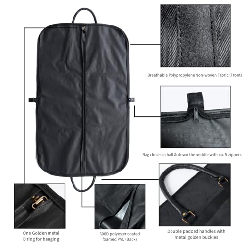 Heavy Duty Garment Bag for Travel – Suit & Dress Cover with Faux Leather Handles, Foldable Zippered Storage for Men & Women3