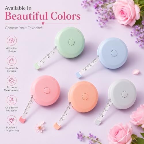 Image of Woffely Retractable Body Measuring Tape (Pack of 1), Pocket Size Soft Flexible Tape Measure with Auto Retract Button for Body Measurement, Sewing, Tailoring, Fabric & Home Use