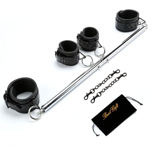 Silver Adjustable Spreader Bar Set Adjustable Black Straps, Sports Set Aid Training Fitness Kit, Home Yoga Gym Kit Yoga Stretching Exercise Tools