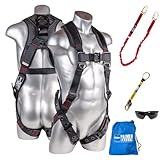 Palmer Safety Fall Protection Safety Harness SLKR Kit I 5pt Full Body Harness, 6' Single Lanyard w/Rebar Hook, 18' D-Ring Extender, Safety Glasses & Kit Bag (Black - Universal)