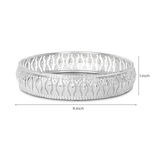 Image of German Silver Plated Round Decorative Tray - 6x6 Inch | Premium Pooja & Gift Tray for Diwali, Anniversary, Housewarming & Birthday | (Pack of 1)
