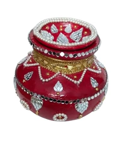 IDAHA Hand Decorated Mitti ka KalashClay Pot with Lid for All PoojaGrahpraveshNavratriGanesh chaturthiOnamPongalWeddingDiwali