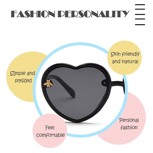 Kids Heart Sunglasses Cute Bee Fashion Sunglasses for Girls Age 3-10 UV400 Protection for Outdoor Beach Eyewear4